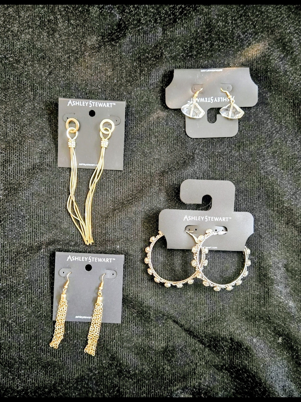 Ashley Stewart Clear Crystal Drop Earrings with Gold Hooks.  Set 4units Ret 53